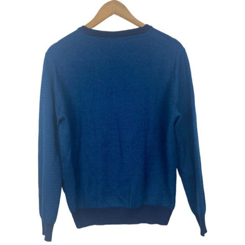 Simons Men's Blue Knit Italian Merino Wool Blend V Neck Long Sleeve Sweater US S - Picture 4 of 8